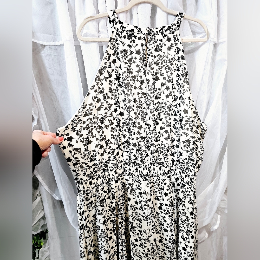 Women's Black & White Floral Halter Dress